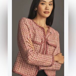 BY ANTHROPOLOGIE SLIM TWEED JACKET ROSE PINK LARGE